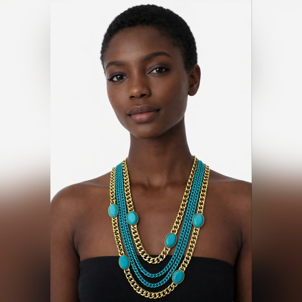 Gold and Turquoise Multi-layer Necklace